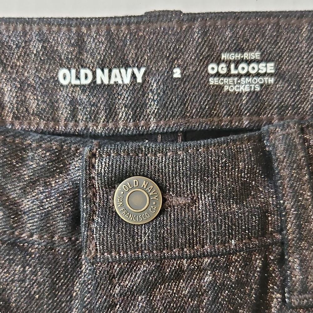 Old Navy Women's High Rise OG Loose Metallic Shimmery Jeans Black size 2 - Picture 3 of 10